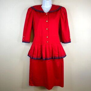 Vintage Sailor PinUp Dress 10 Petite Nautical Peplum Theater Costume Cosplay